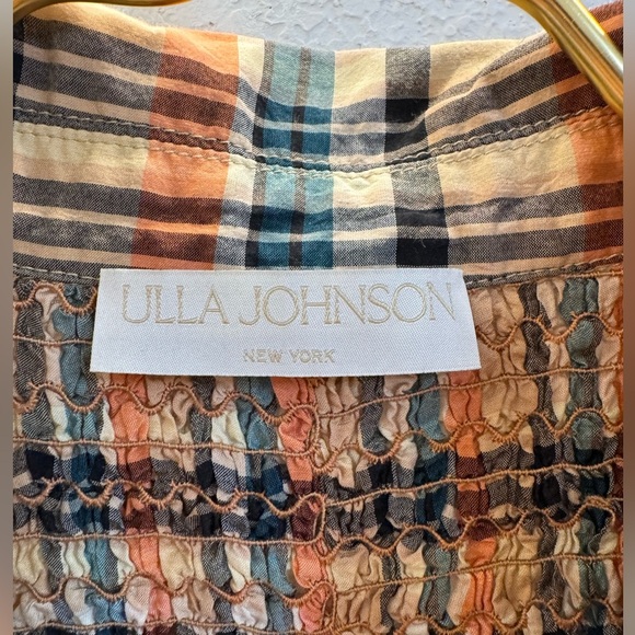 Ulla Johnson Jules Smocked Silk Cotton Collared Crop Top 00 - Picture 4 of 8